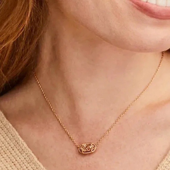 Kendra Scott Elisa Rose Gold Drusy Extended Length Pendant - Picture 2 of 7